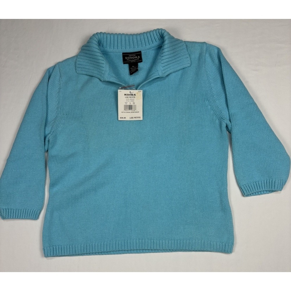 NWT Sonoma Jean Company Sweater Womens Petite/Large Blue Chunky Knit Pullover